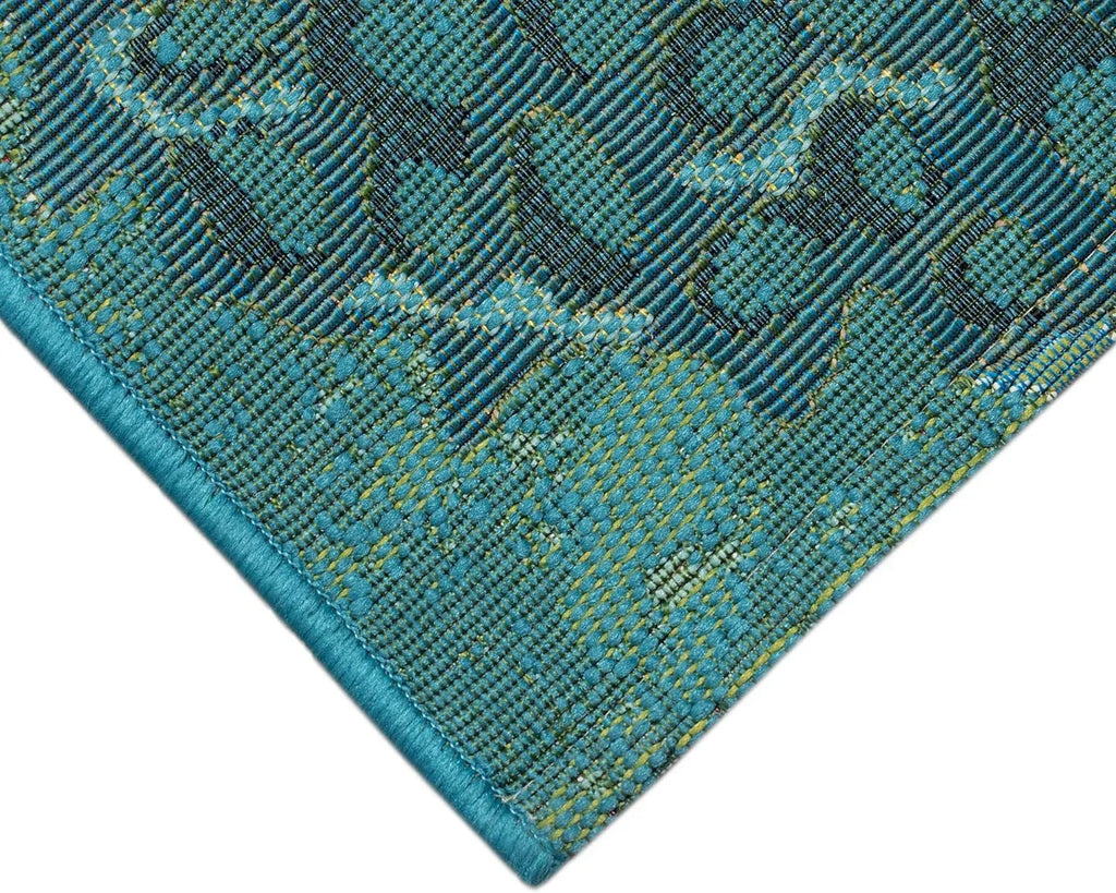 Marina Indoor/Outdoor Power Loomed Synthetic Blend Low Profile Area Rug - Transitional Graphic Coastal Animal Colorful (Fish Aqua) (6'6" X 9'4")