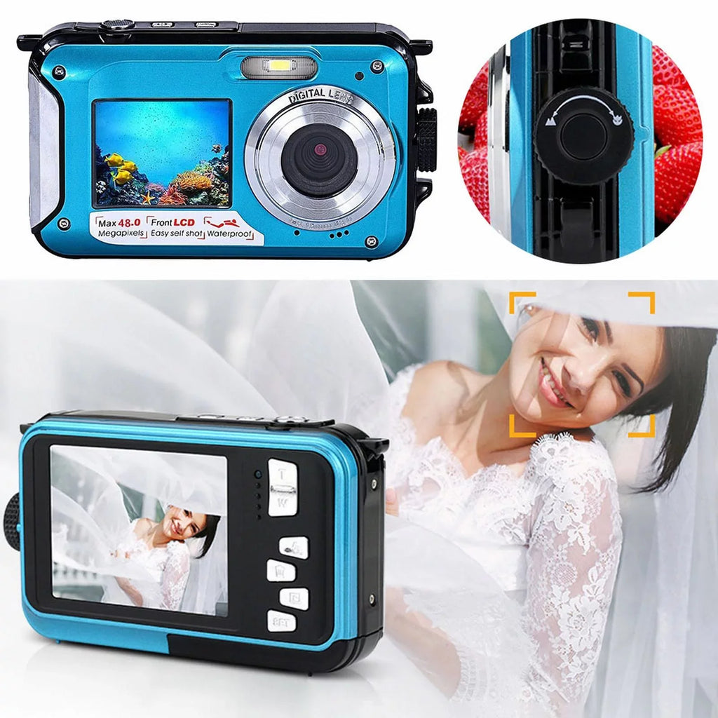 Megapixel Waterproof Dual Screen Full HD 1080P Digital Camera For Under Water Photo And Video Recording For Selfies With LED Flash Light Teen Electronics for Girls