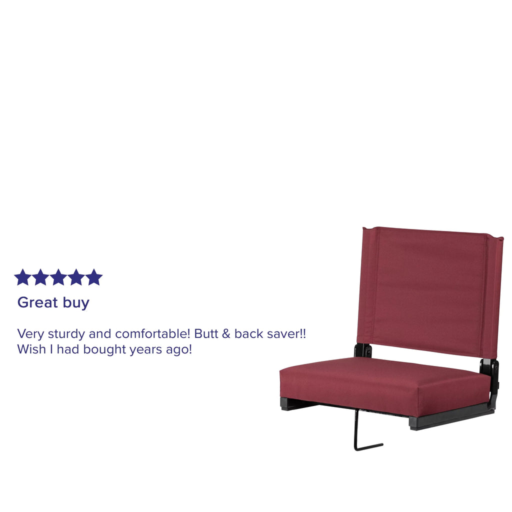 Flash Furniture Grandstand Comfort Seats by Flash - 500 lb. Rated Load Stadium Chair with Handle & Ultra-Padded Seat, Maroon