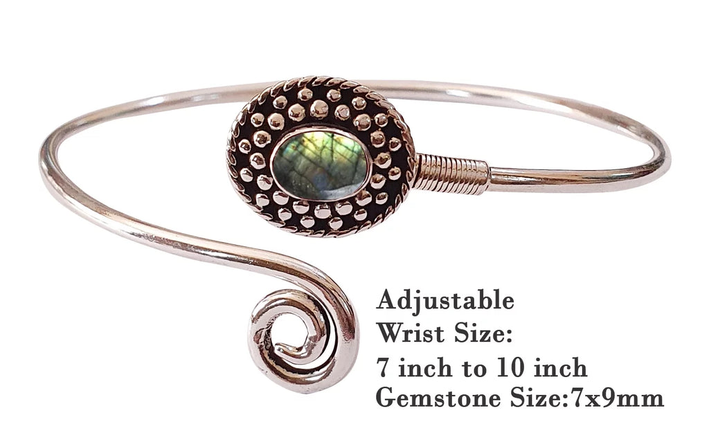 Handmade Cuff Bracelet For Women, Bohemian Tribal Design Silver Plated Natural Real Labradorite Gemstone Modern Designer Fashion Bracelet, Party Boho Jewelry