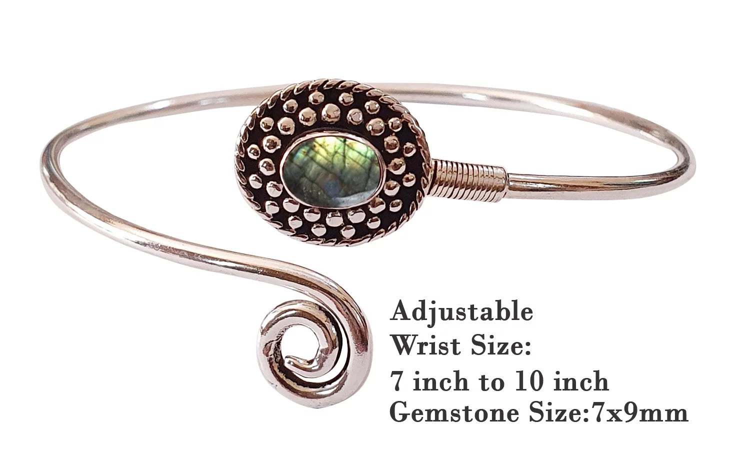 Handmade Cuff Bracelet For Women, Bohemian Tribal Design Silver Plated Natural Real Labradorite Gemstone Modern Designer Fashion Bracelet, Party Boho Jewelry