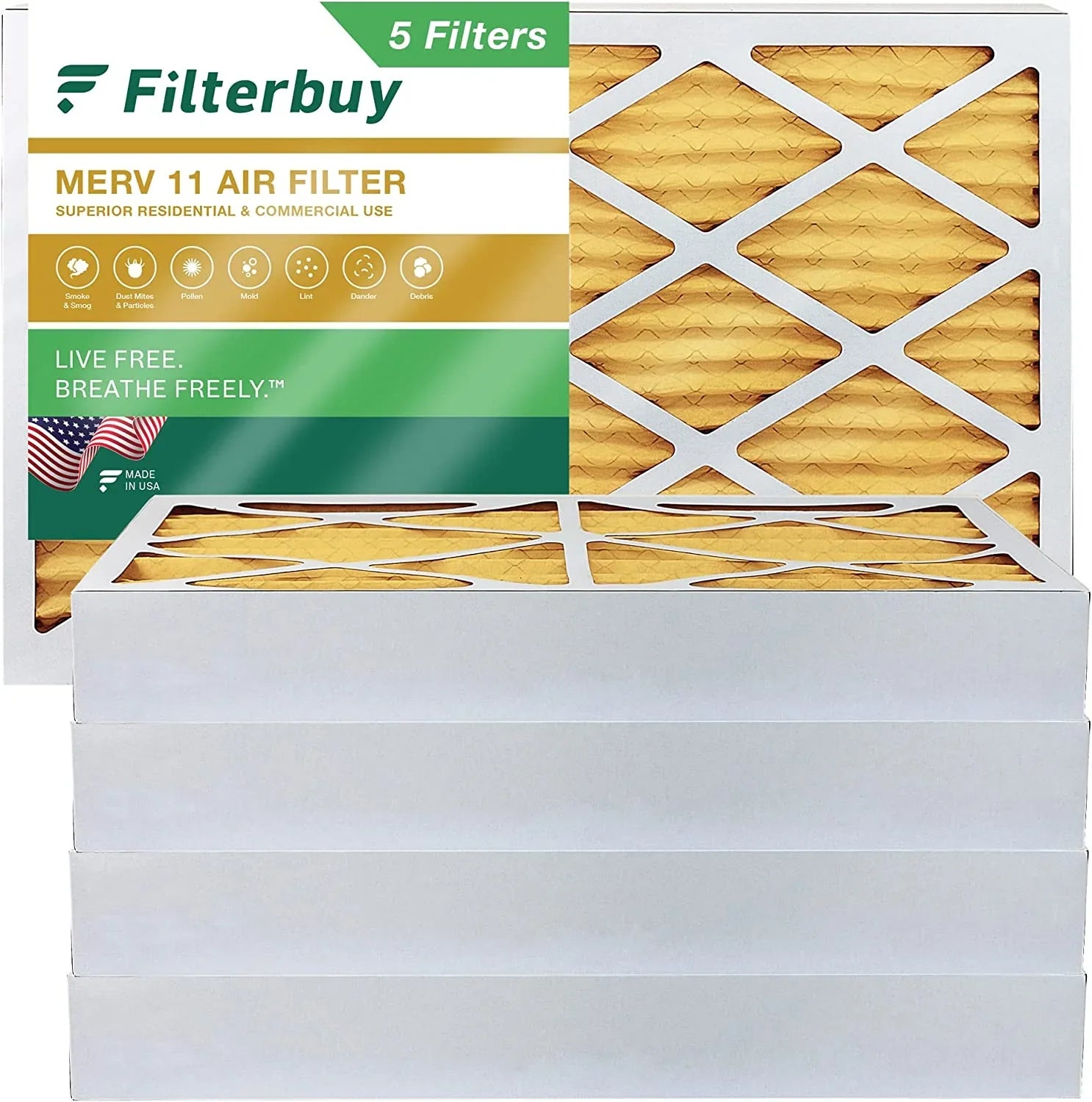 Filterbuy 8x20x4 MERV 11 Pleated HVAC AC Furnace Air Filters (5-Pack)