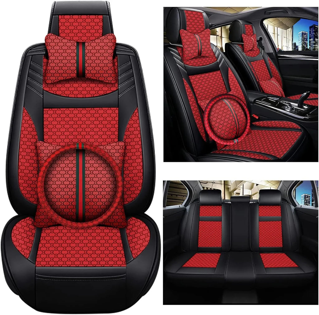 KABUQI Guc ci,same model high-end Luxury Seat Covers Full Set Leather Fit Automotive Seat Covers & Accessories for 5 Seat Cars SUV Pick-up Trucks, Pillows and Steering Wheel Cover Included(Gray)