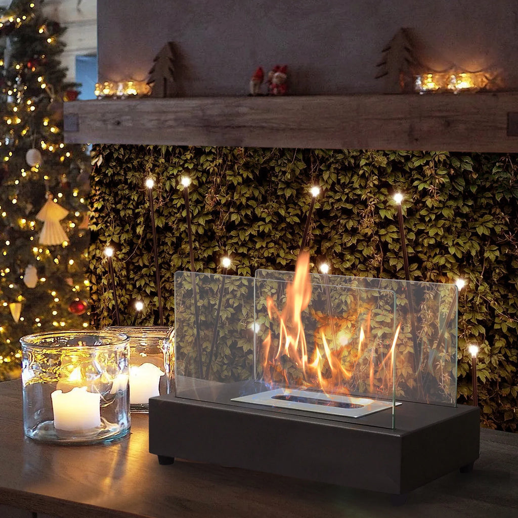 Skypatio 13.98''L x 7.1'' W x 8''H Metal Bio Ethanol Ventless Outdoor Tabletop Fireplace with Flame Guard