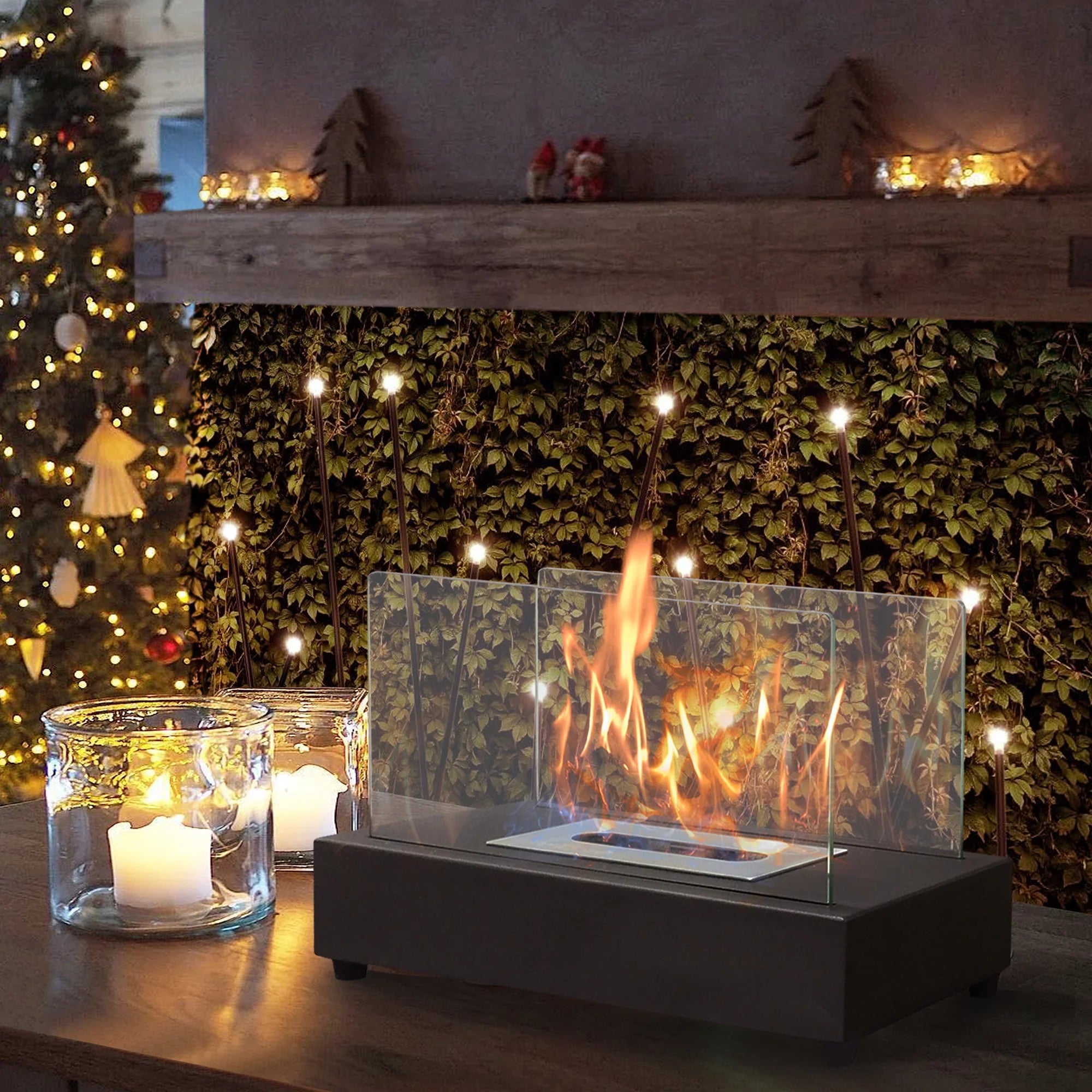 Skypatio 13.98''L x 7.1'' W x 8''H Metal Bio Ethanol Ventless Outdoor Tabletop Fireplace with Flame Guard