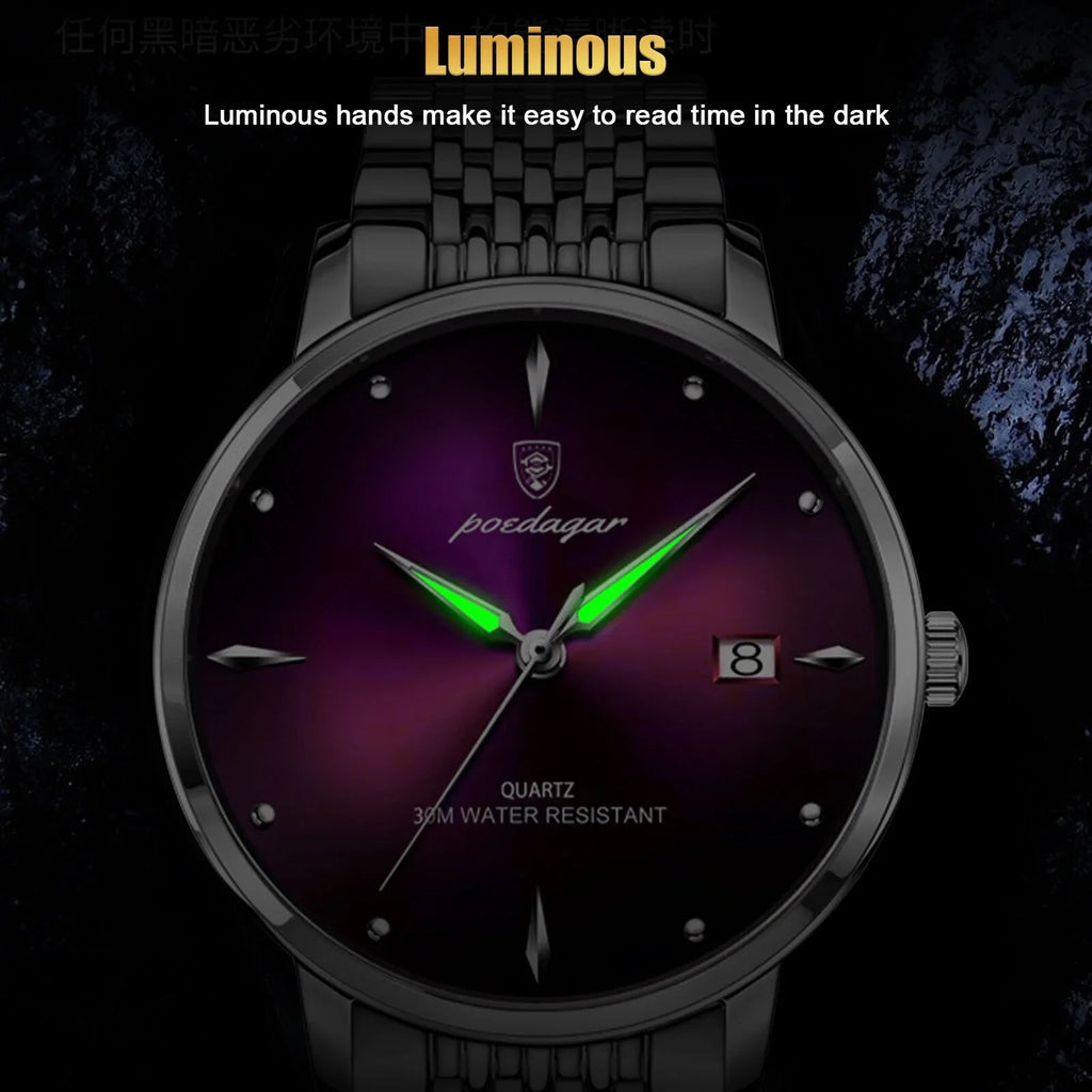 Waterproof Men's Luminous Watch Classic Stainless Steel Quartz Luxury Wristwatch