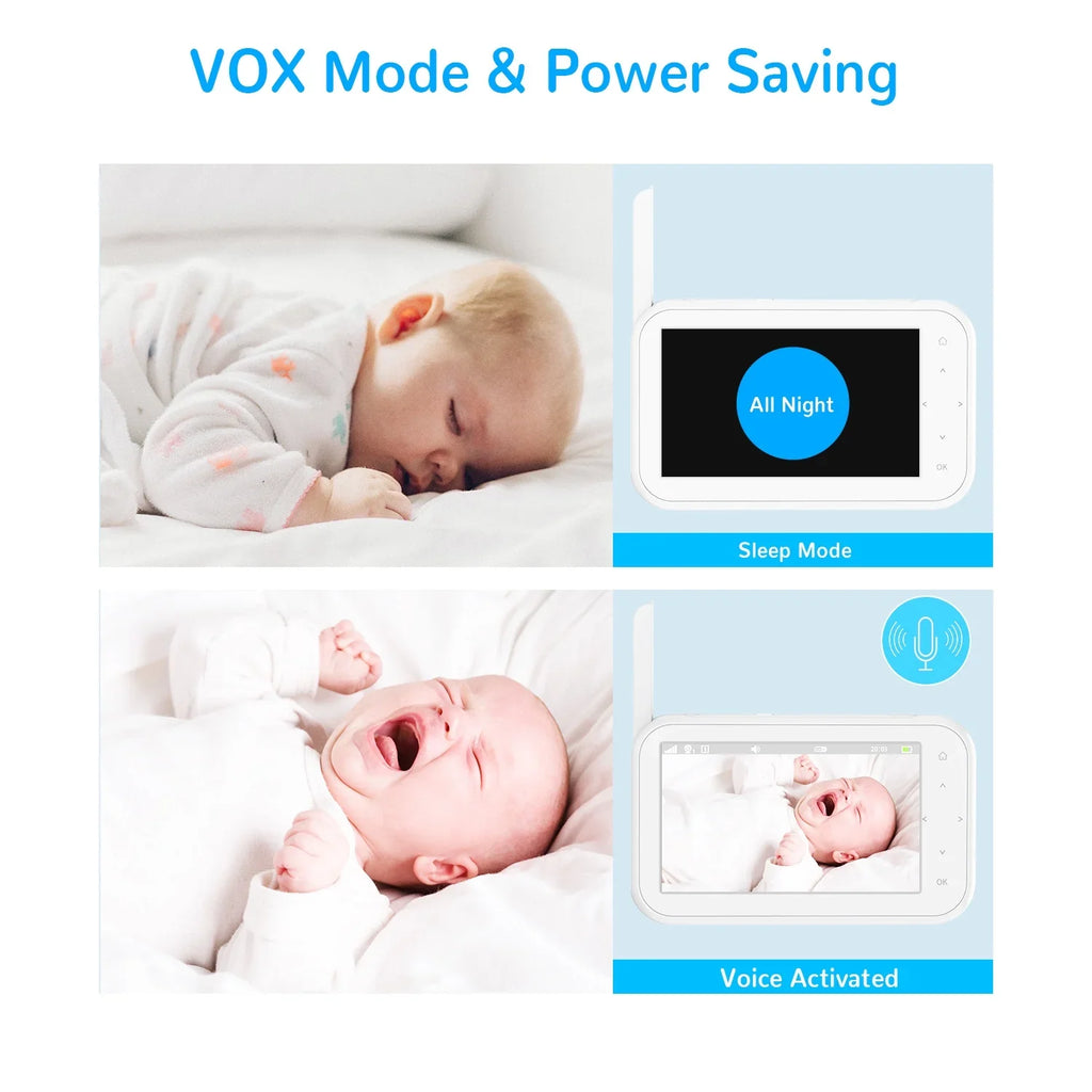 Febfoxs Baby Monitor 1080P with Camera & Audio, 4.3" LCD Screen Pan&Tilt&Zoom, Two-Way Talk, Auto Night Vision,Tem-Sensor, No Wifi