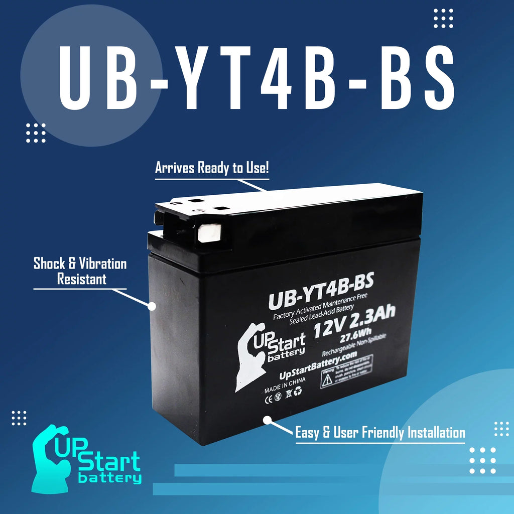 5-Pack UpStart Battery Replacement for 2001 Yamaha SR400 400CC Factory Activated, Maintenance Free, Motorcycle Battery - 12V, 2.3Ah, UB-YT4B-BS