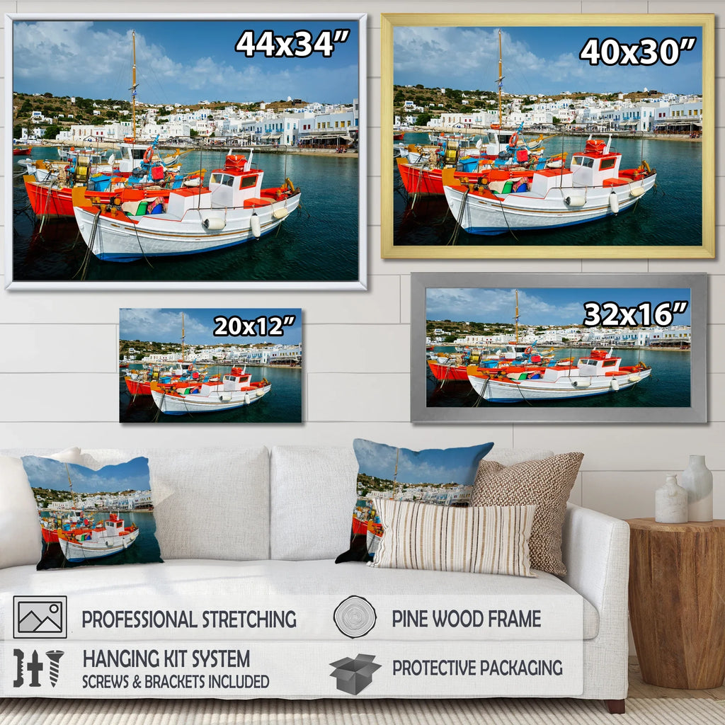 Designart "Finishing Boat At A Greek Port" Hunting & Fishing Wall Art Prints