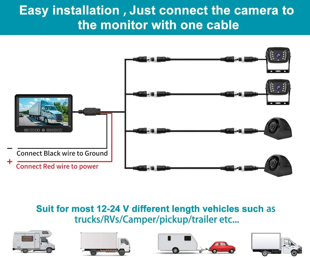 7'' Backup Camera Monitor Car Rear View Backup Camera Waterproof Night Vision HD DVR Recorder xRoose FY01