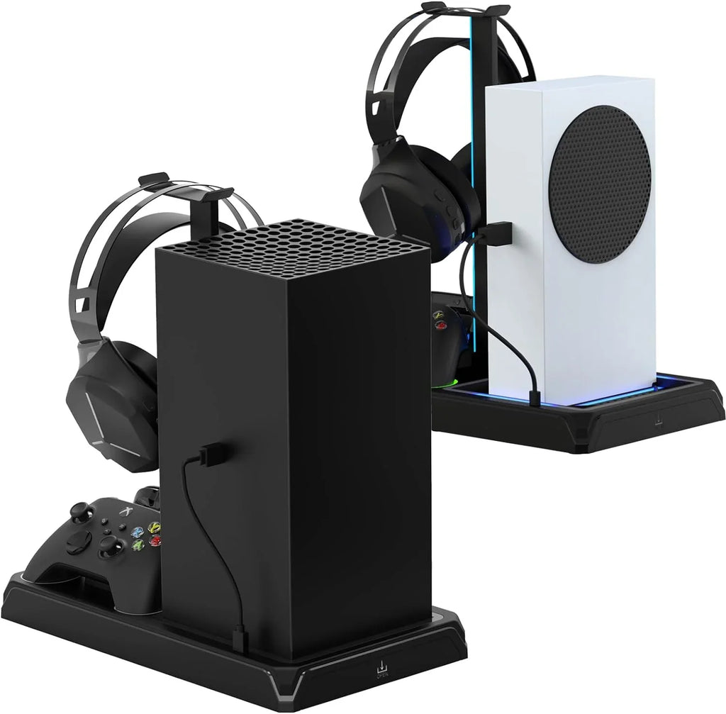 Vertical Charging Stand with Cooling Fan for Xbox Series X/S, Cooling Station Dock with 12 Games Storage Organizer, Dual Controller Charger Station & Headphone Holder with 2 X 1400 mAh Battery Packs