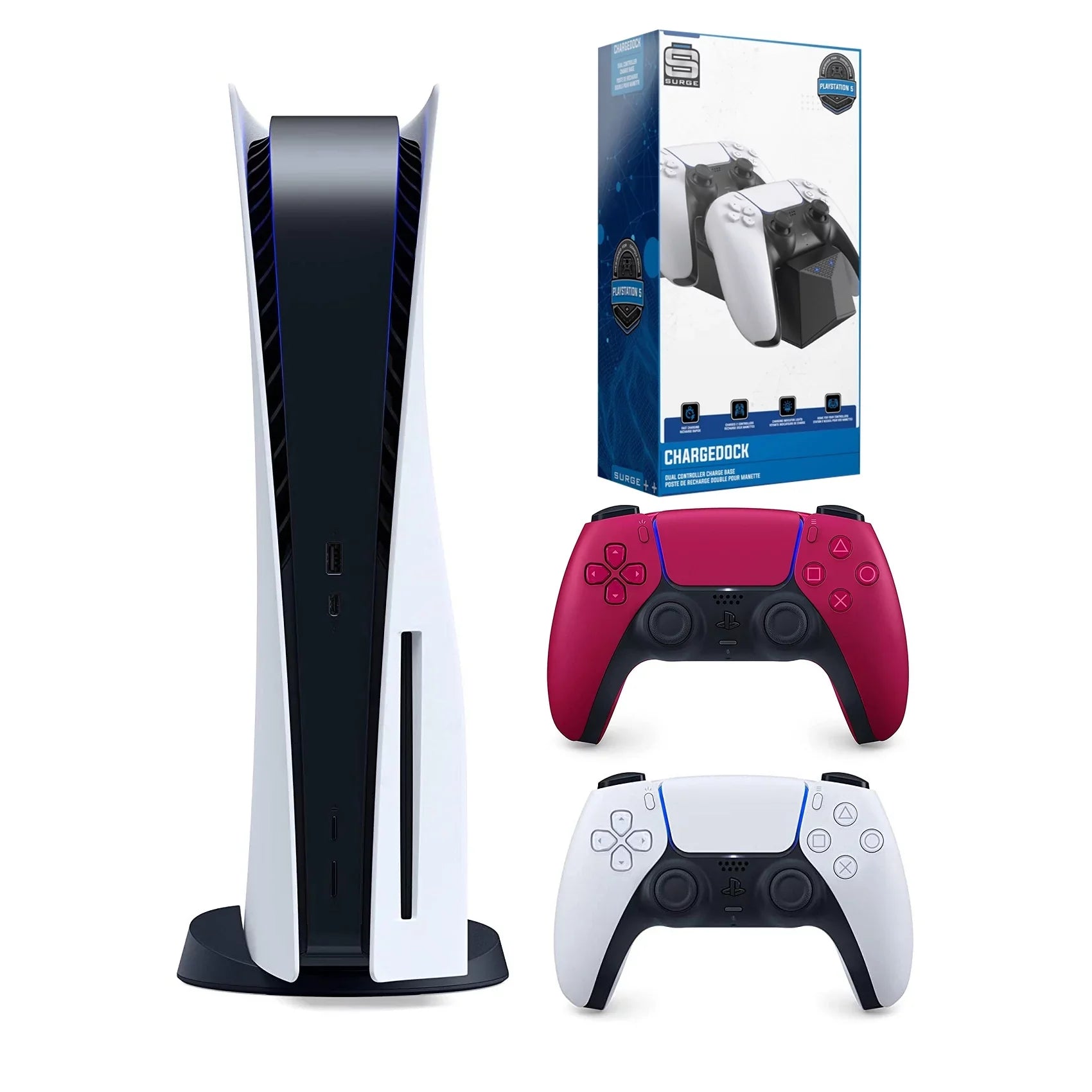 Playstation 5 Disc Version (PS5 Disc) Console with Cosmic Red Extra Controller and Dual Charging Station Bundle