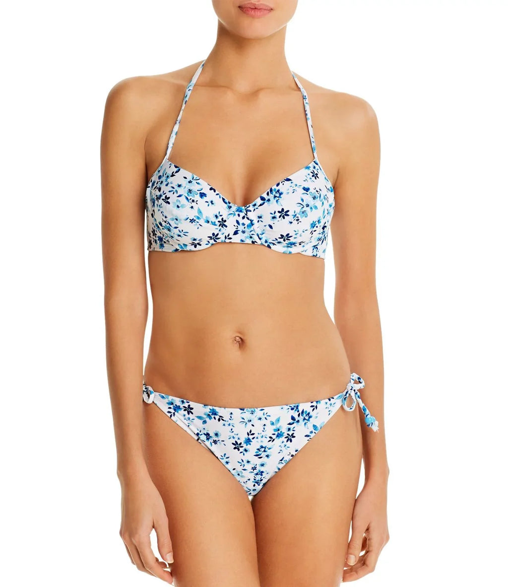 Shoshanna Womens Underwire Floral Halter Swim Top Blue DD