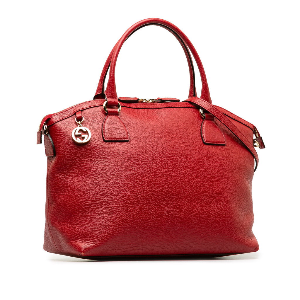 Pre-Owned Authenticated Gucci Convertible GG Charm Dome Satchel Calf Leather Red Unisex (Good)
