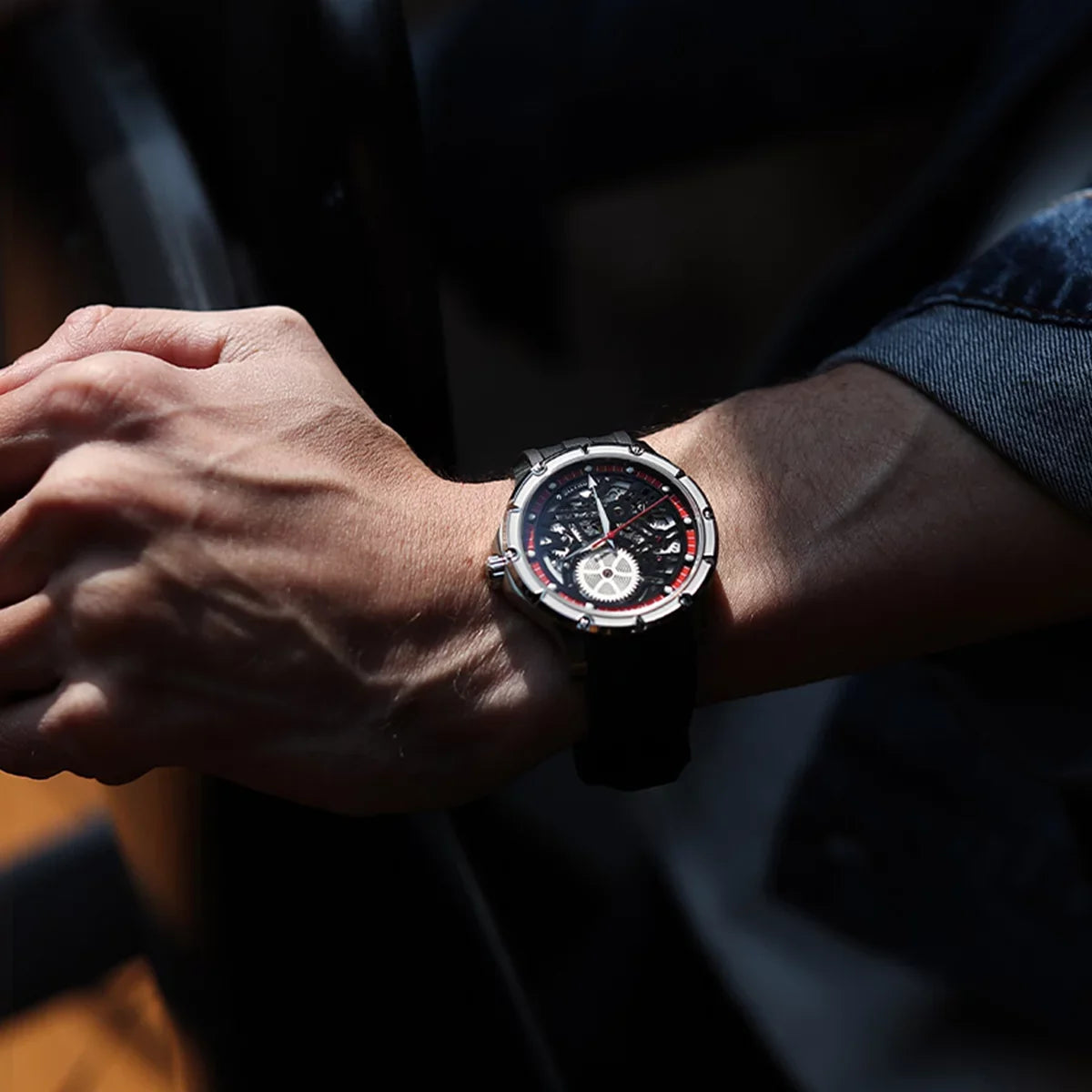 JUVET Mens Automatic Watch Fashion Skeleton Mechanical Watch Waterproof Watch for Men JV7011A1