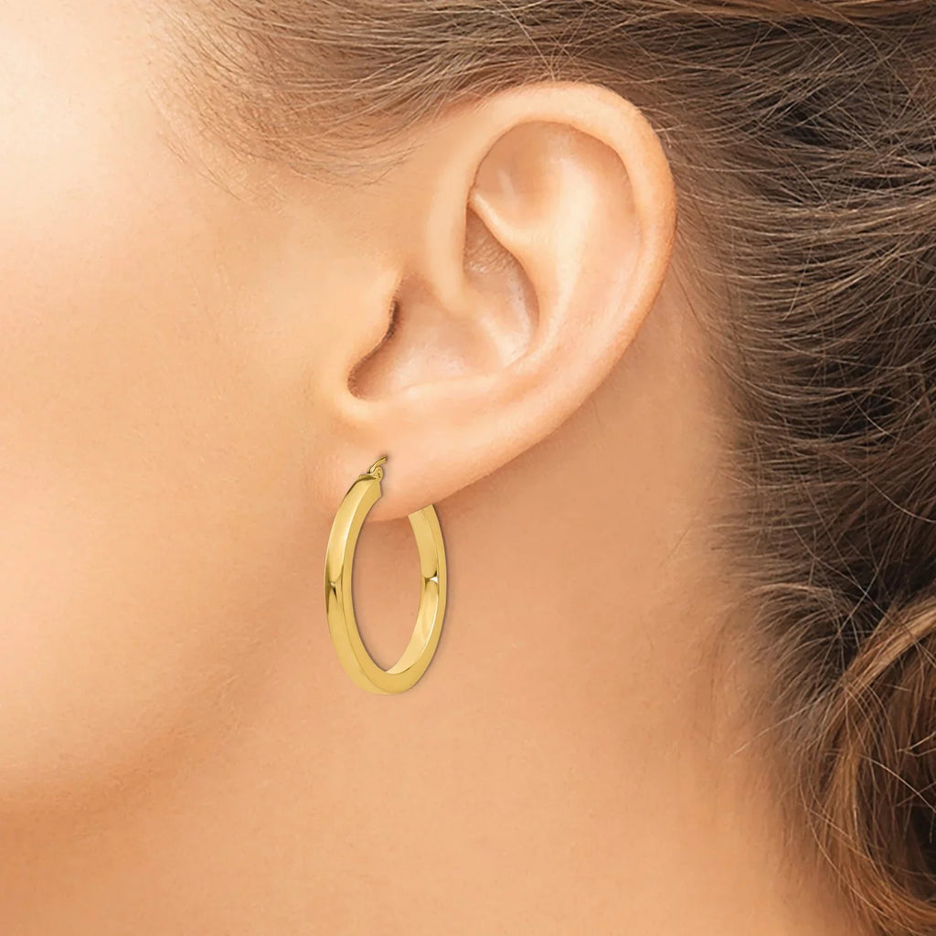 3mm Square Tube Hoop Earrings in Real 14k Yellow Gold
