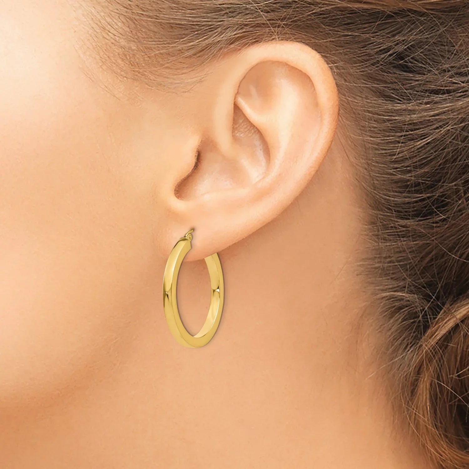 3mm Square Tube Hoop Earrings in Real 14k Yellow Gold