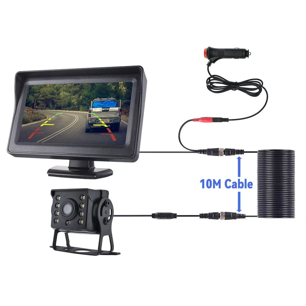 4.3in HD Monitor Car Backup Reverse Camera Rear View Parking License Plate System