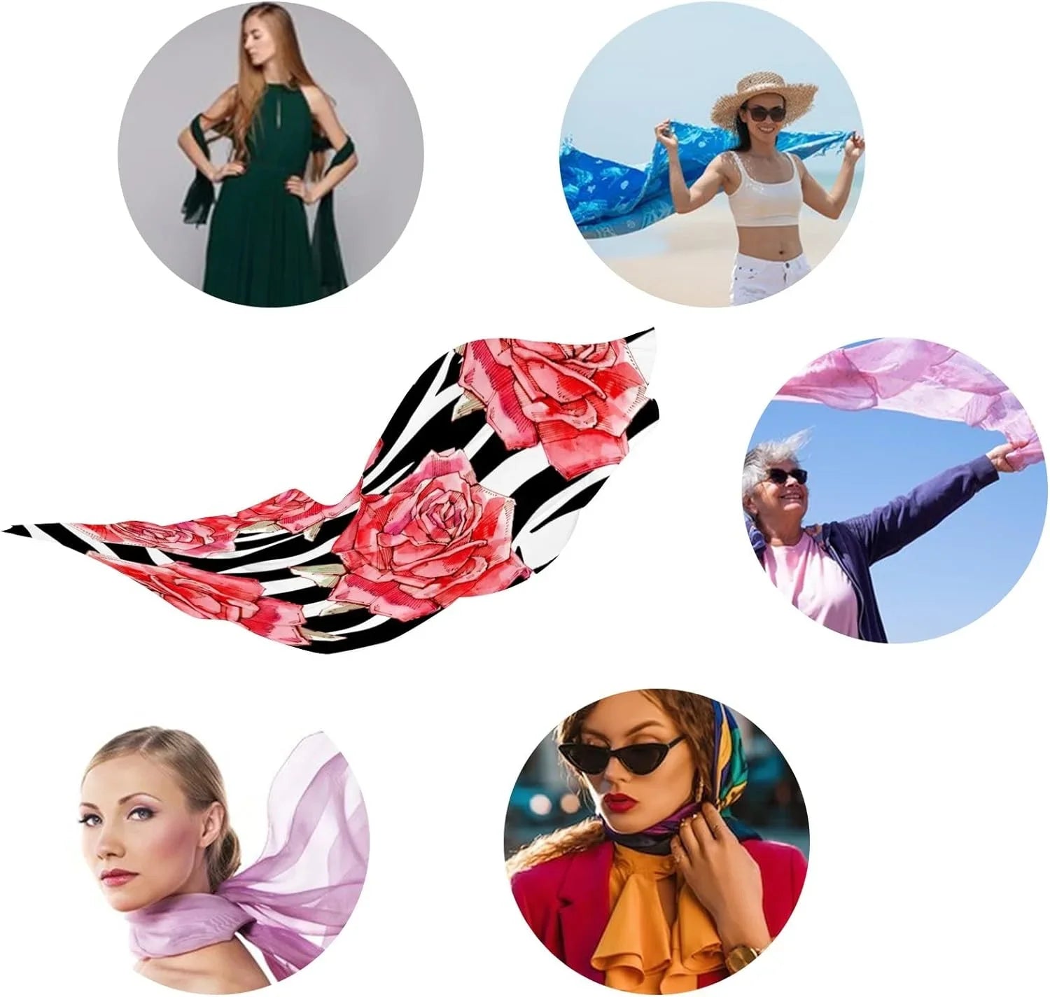 Hyjoy Watercolor Red Roses Long Silk Neck Scarf Mass Shawl Wrap Scarves for Women Girls