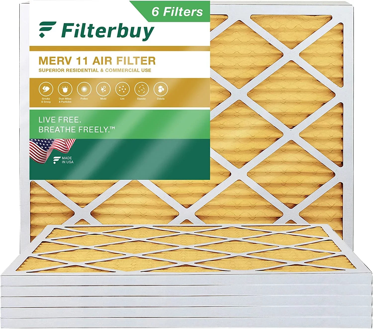 Filterbuy 14x20x1 MERV 11 Pleated HVAC AC Furnace Air Filters (6-Pack)