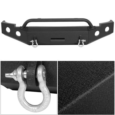 Kojem Front Bumper Push Bar Fit for 2007-2013 Chevy Silverado 1500 w/ Winch Plate D-Rings -2 Packages 2008 2009 2010 2011 2012 Steel Powder Coated