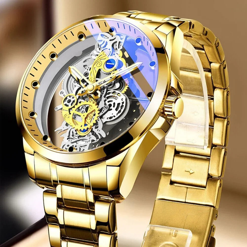Hollow Skeleton Luxury Men's Automatic Quartz Stainless Steel Watch Business USA