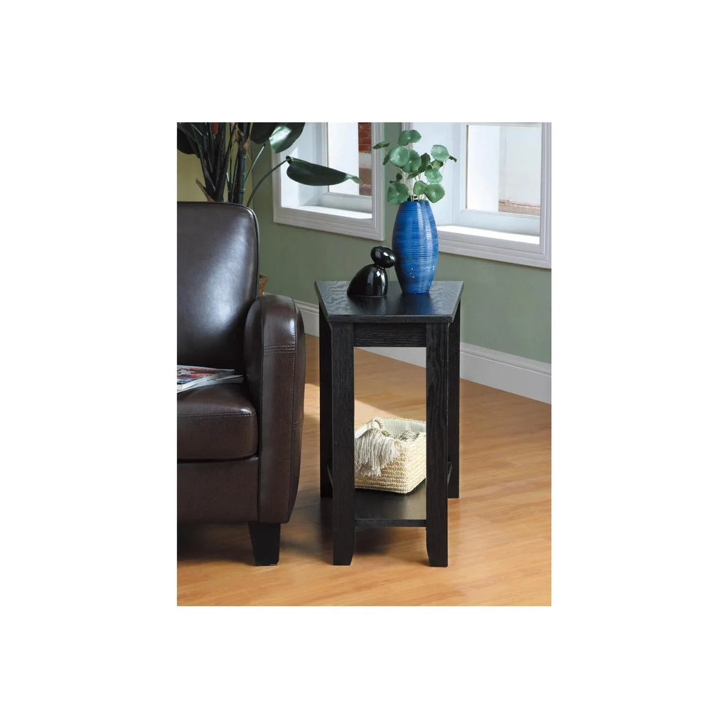 Benzara Wood Wedged Chair Side Table With a Bottom Shelf, Dark