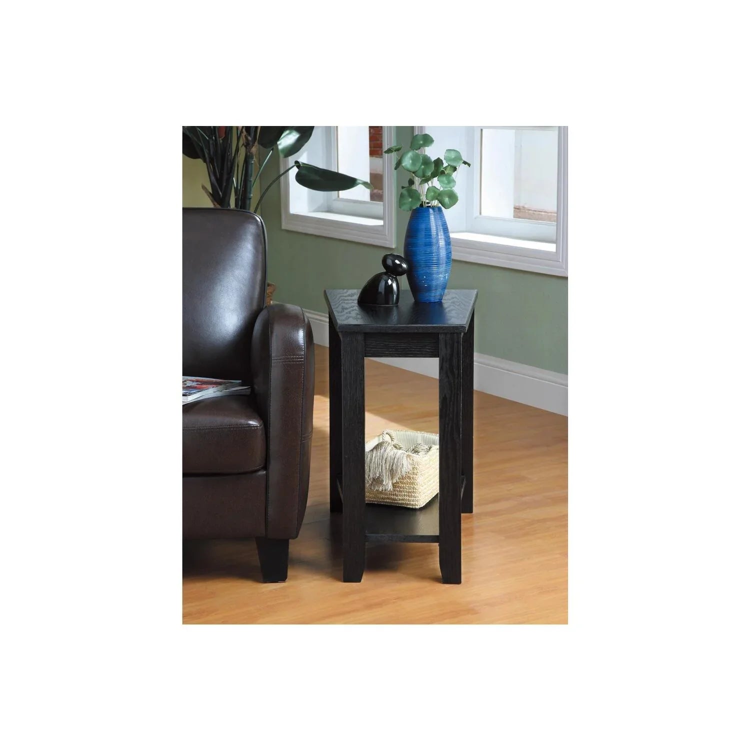 Benzara Wood Wedged Chair Side Table With a Bottom Shelf, Dark