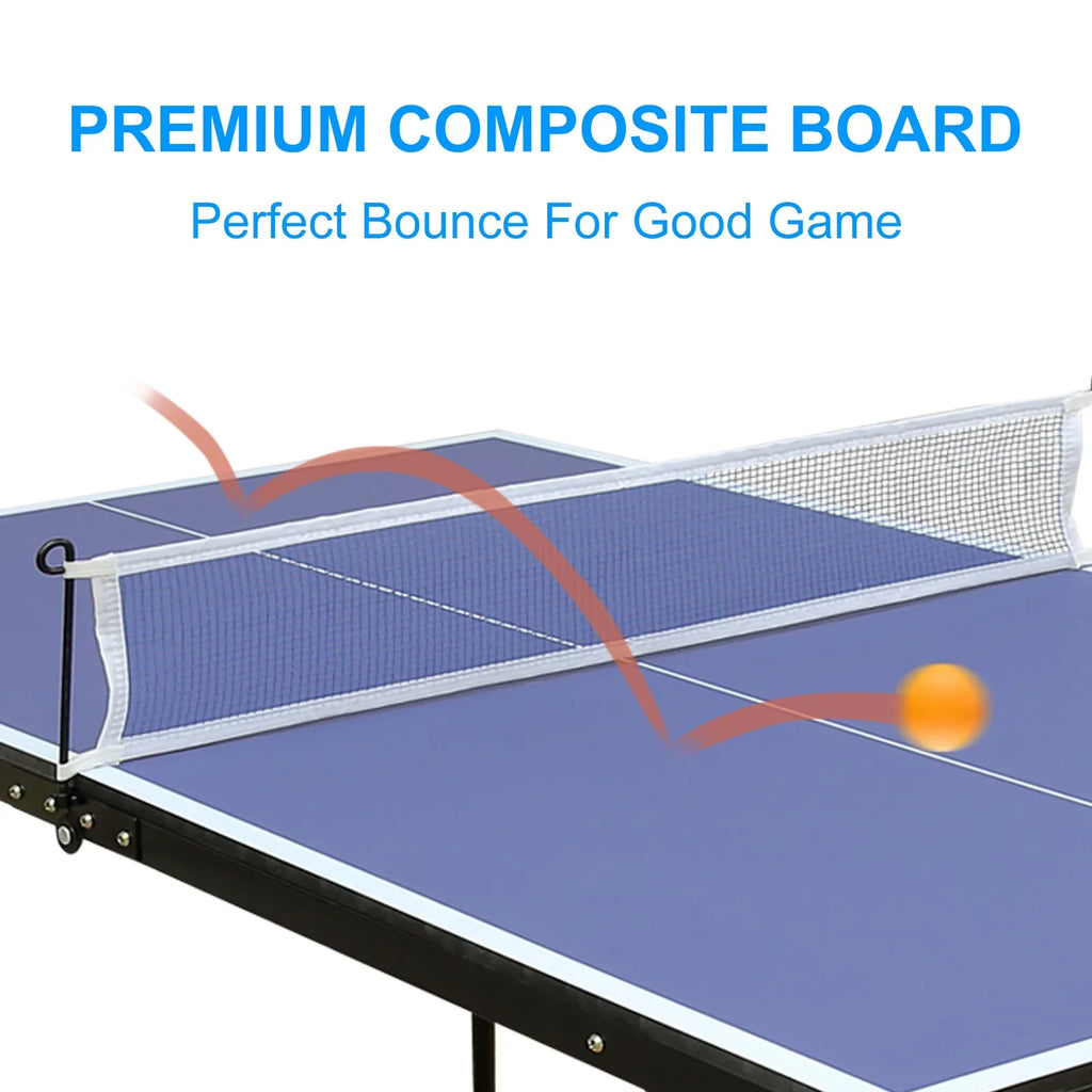 Midsize Table Tennis Table Set, Indoor Outdoor Ping Pong Table for Adults Kids, Foldable & Portable Table Tennis Table with Net, 2 Table Tennis Paddles and 3 Balls