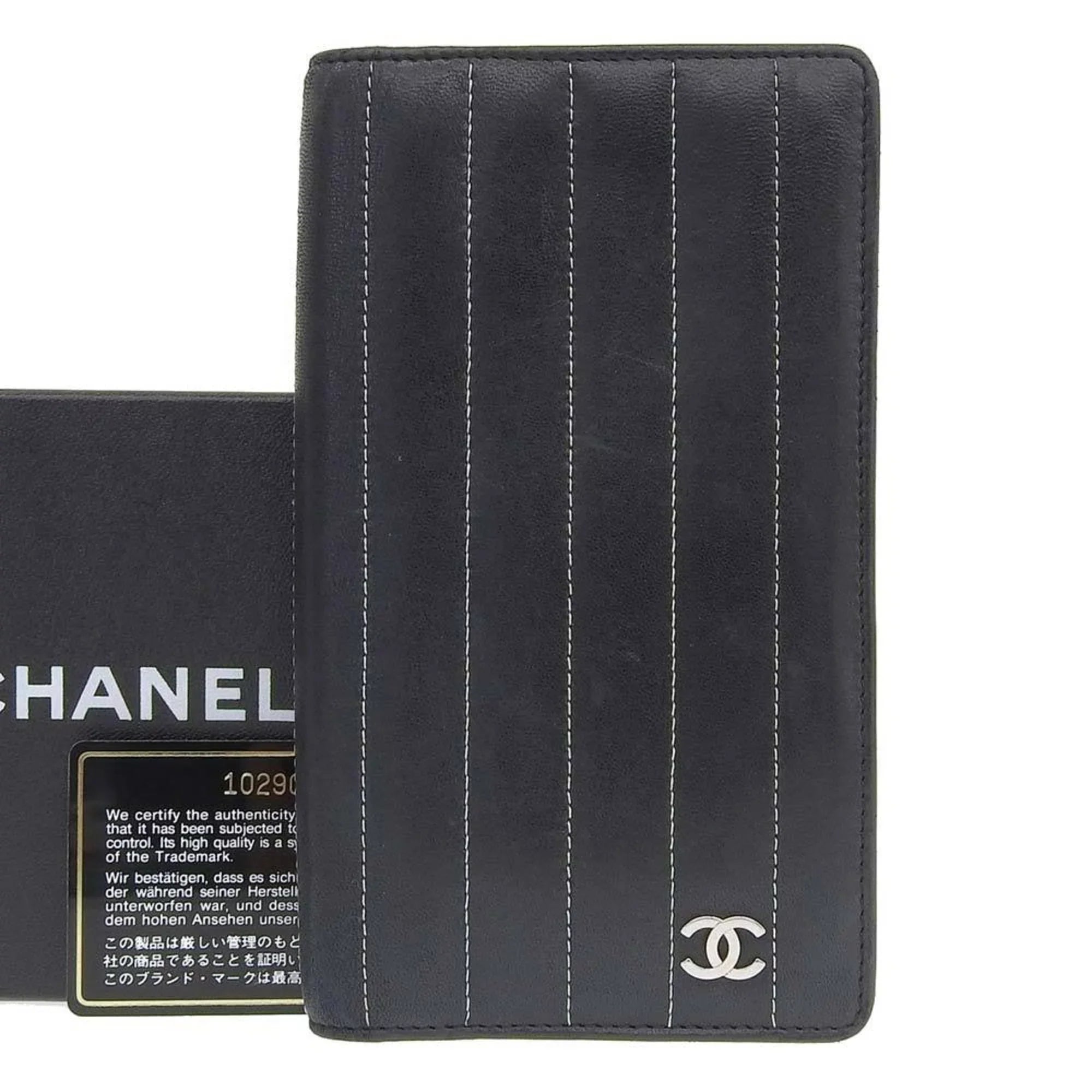 Pre-Owned Chanel CHANEL Mademoiselle Line Coco Mark Logo Stripe Long Wallet No. 10 A30043 (Good)