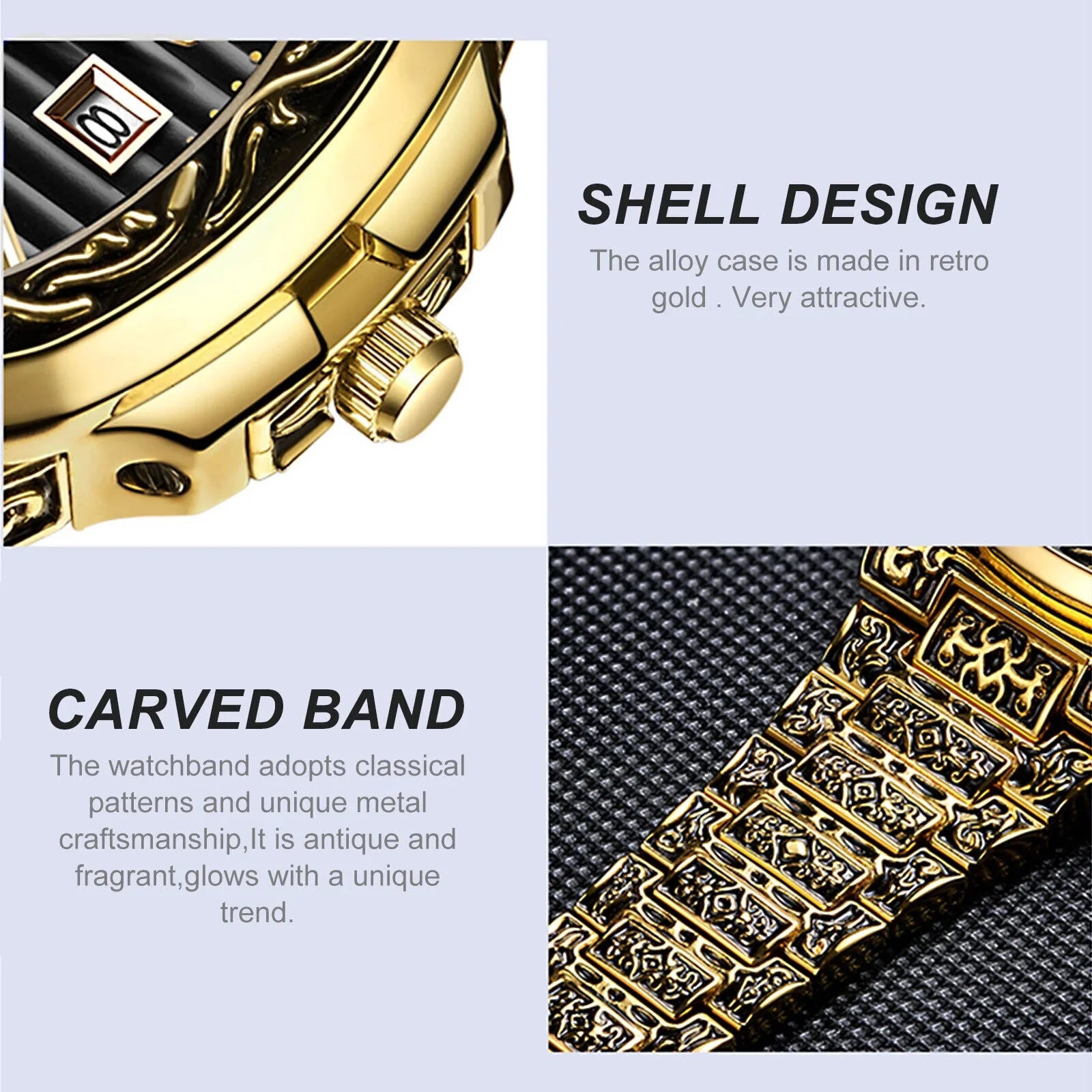 Men's Watch Relojes De Hombre Retro Gold Quartz Stainless Steel Waterproof Wrist