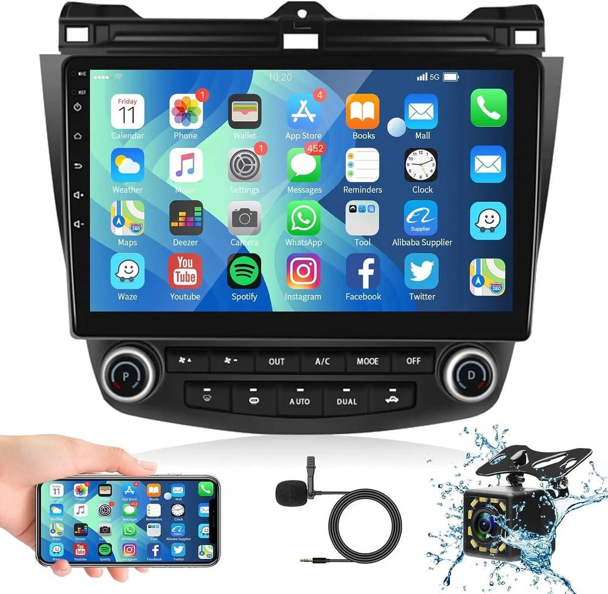 2+32G for Honda Accord 2003 to 2007 Wireless Carplay Android Auto Mirror Link 10.1'' Touchscreen Car Stereo Radio Android 13 Bluetooth GPS Wifi Hifi, AHD Backup Camera