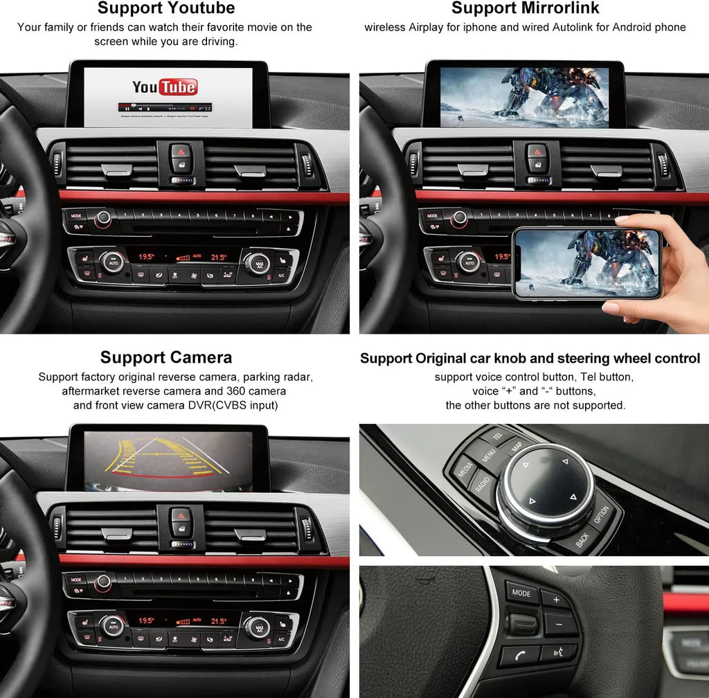 Road Top Wireless Carplay Retrofit Kit Decoder for i3 I01 NBT System 2012-2017 Year, Support Android Auto, Mirrorlink, Reverse Camera, Original Car Knob Control