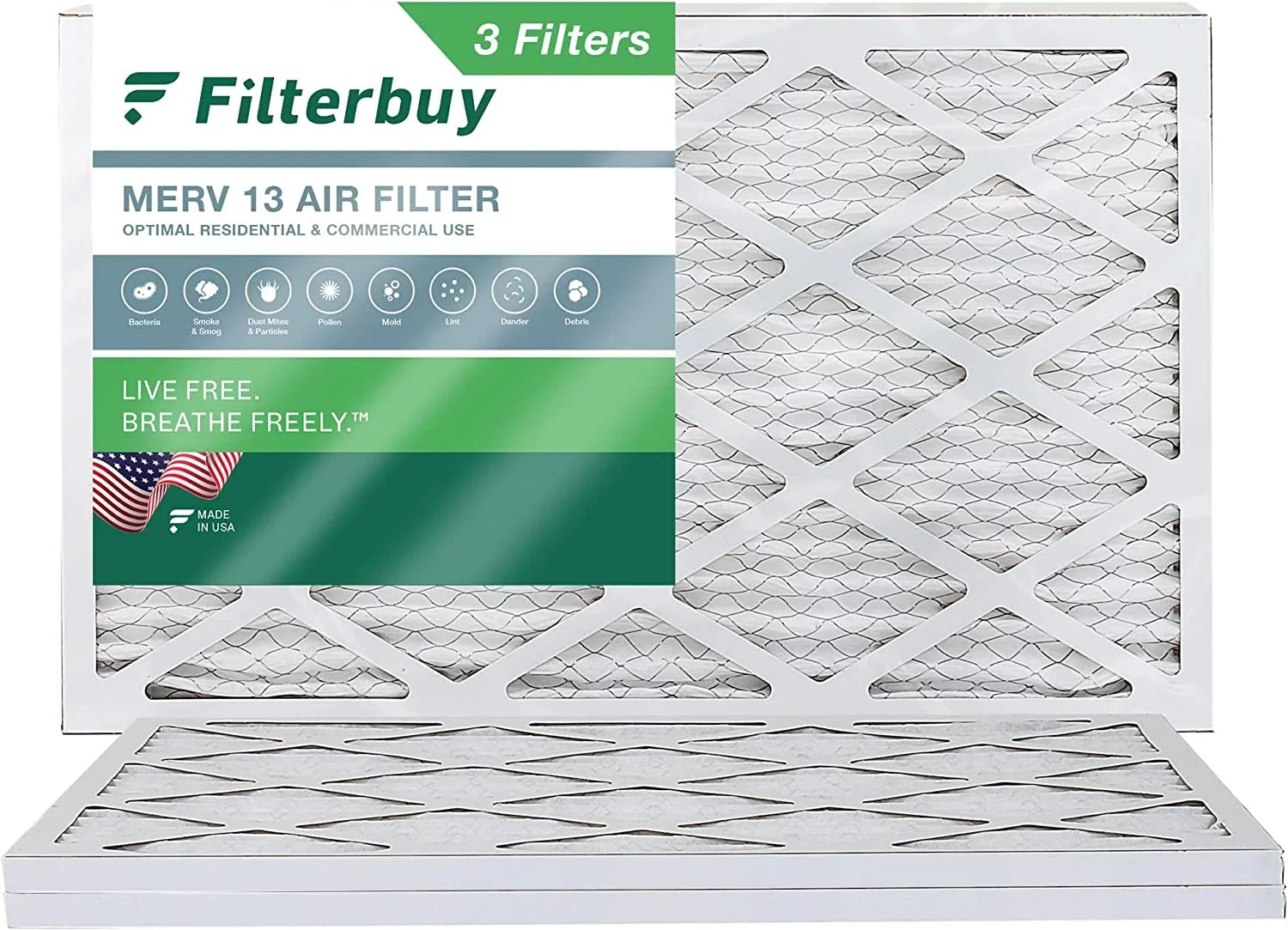 Filterbuy 20x32x1 MERV 13 Pleated HVAC AC Furnace Air Filters (3-Pack)