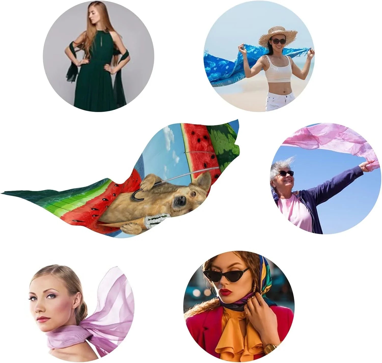Hyjoy Dog On Watermelon Inflatable Circle Long Silk Neck Scarf Mass Shawl Wrap Scarves for Women Girls