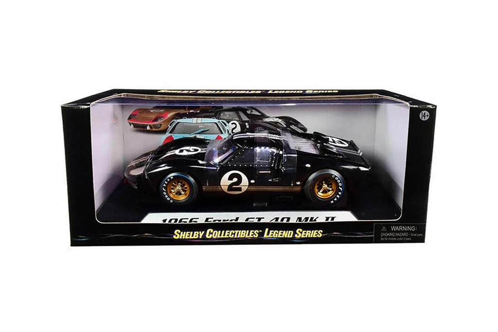 1966 Ford GT-40 MK II #2 After Race (Dirty Version, Ebony - Shelby Collectibles SC431BK - 1/18 scale Diecast Model Toy Car