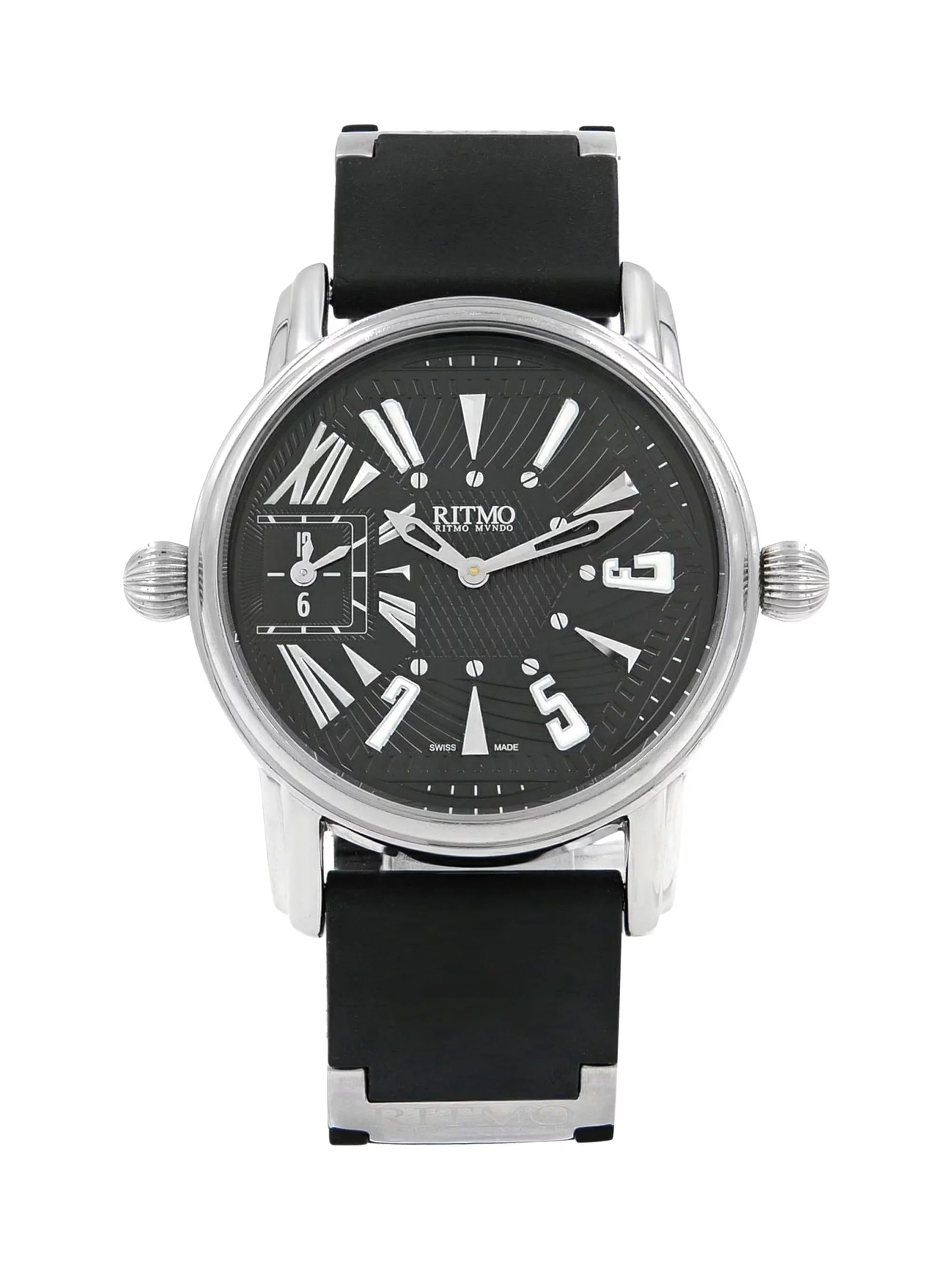 Pre-Owned Ritmo Mundo Ebony Forum Divina Dual Time Steel Rubber Swiss Quartz Watch 121 (Good)