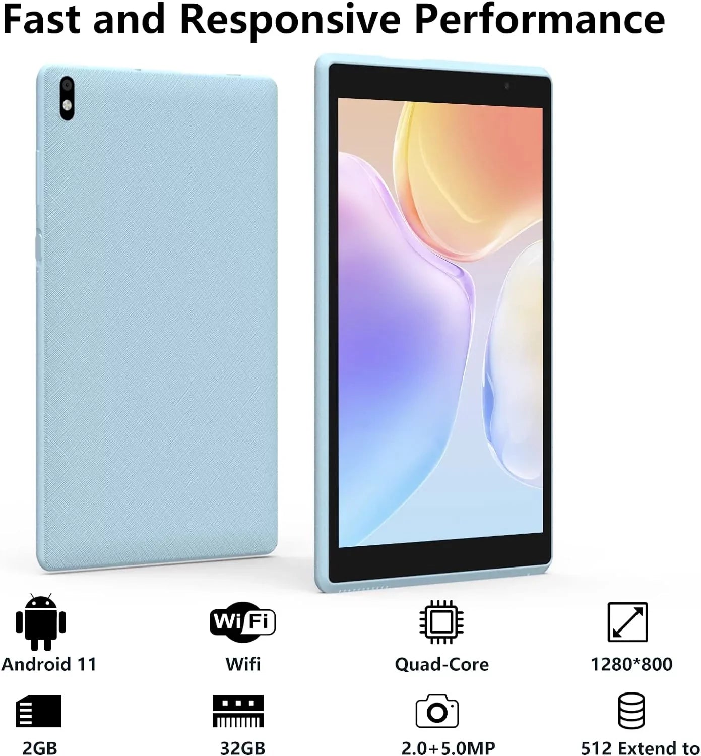 Tablet Android 11 Tablets, 8 inch Tablet 2GB RAM, 32GB ROM Support 512GB Expand Computer Tablet PC, Quad-Core Processor, IPS Touch Screen, 2+5MP Dual Camera, 4300mah Battery, Wifi Tableta