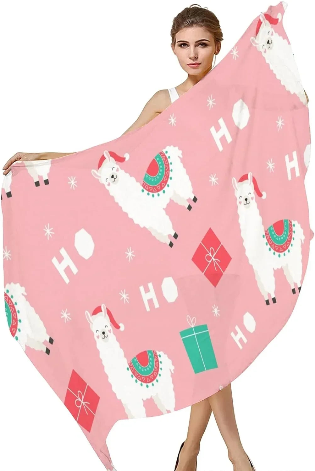 Hyjoy Christmas Llama Presents Long Silk Neck Scarf Load Shawl Wrap Scarves for Women Girls