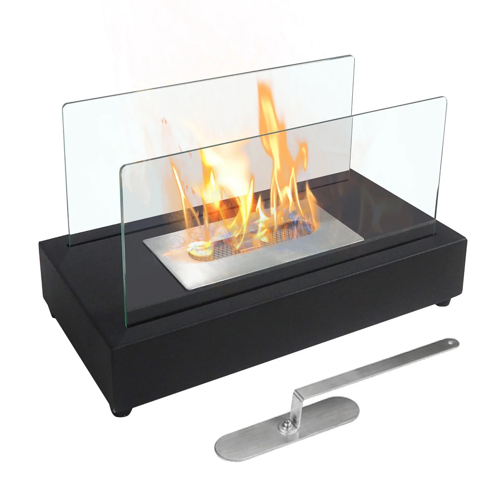 Skypatio 13.98''L x 7.1'' W x 8''H Metal Bio Ethanol Ventless Outdoor Tabletop Fireplace with Flame Guard