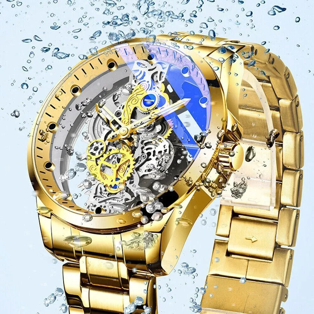 Hollow Skeleton Luxury Men's Automatic Quartz Stainless Steel Watch Business USA