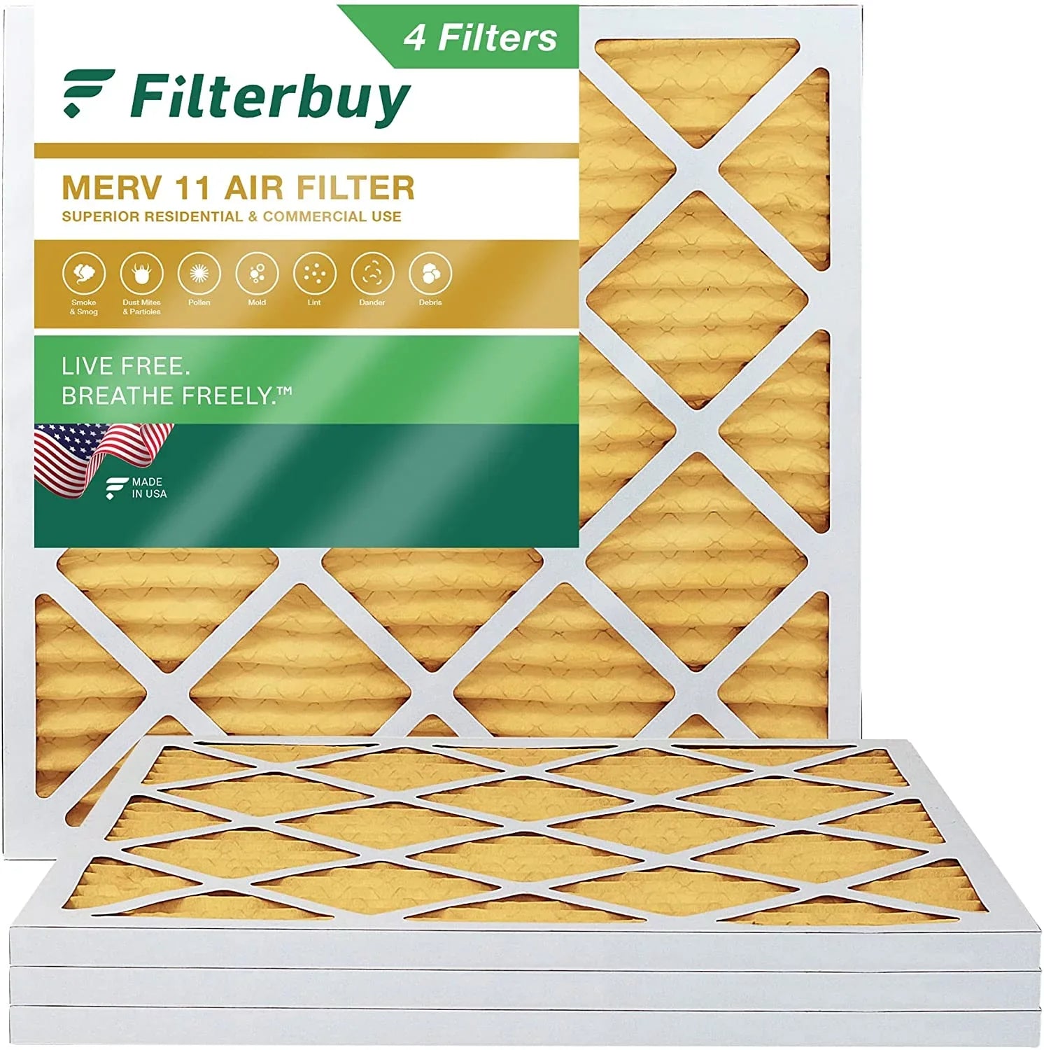 Filterbuy 12x12x1 MERV 11 Pleated HVAC AC Furnace Air Filters (4-Pack)
