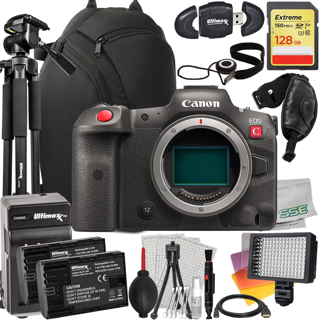 Ultimaxx Advanced R5 C Mirrorless Cinema Camera Bundle - Includes: 128GB Extreme Memory Card, 2x Replacement Batteries, 160 LED Video Light & Much More (25pc Bundle)