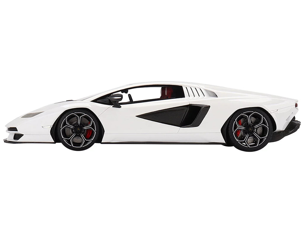 Diecast Lamborghini Countach LPI 800-4 Bianco Siderale White with Jet Accents 1/18 Model Car by Top Speed