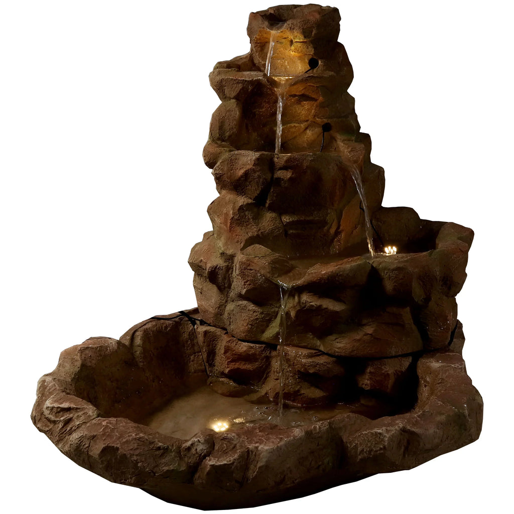 Sunnydaze Lighted Stone Springs Outdoor Water Fountain with LED Lights - 41.5" H