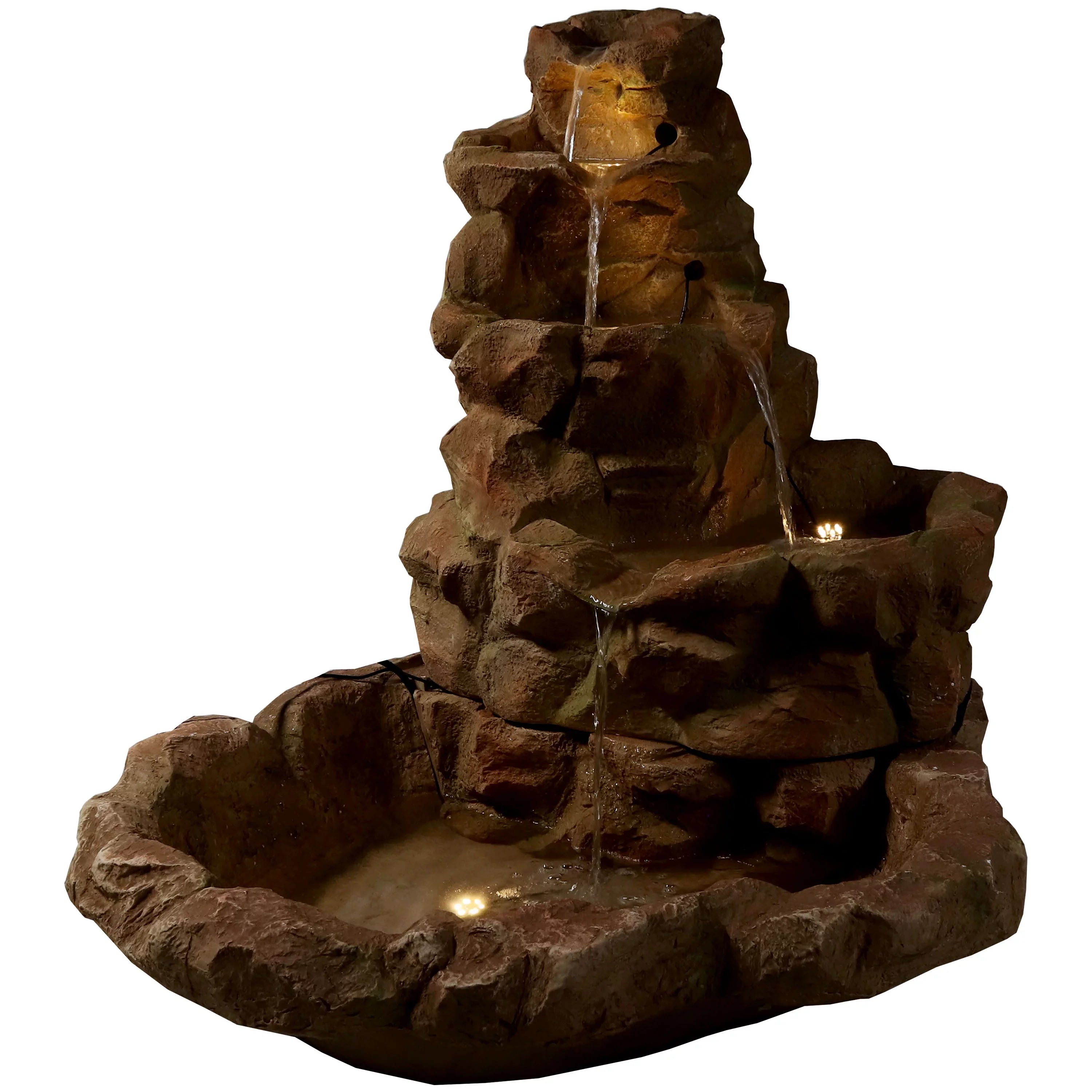Sunnydaze Lighted Stone Springs Outdoor Water Fountain with LED Lights - 41.5" H