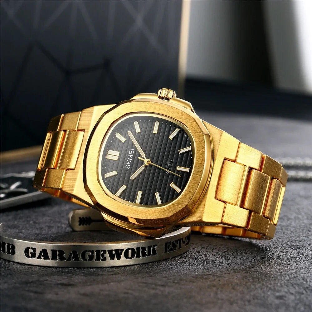 Men Quartz Watch Luxury Gold Steel Male Wristwatch For Business Gift