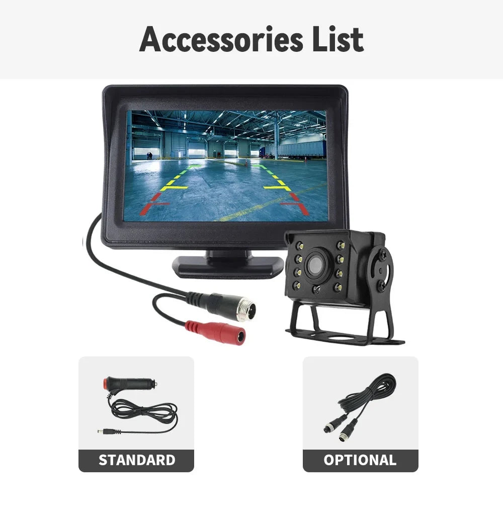 4.3in HD Monitor Car Backup Reverse Camera Rear View Parking License Plate System