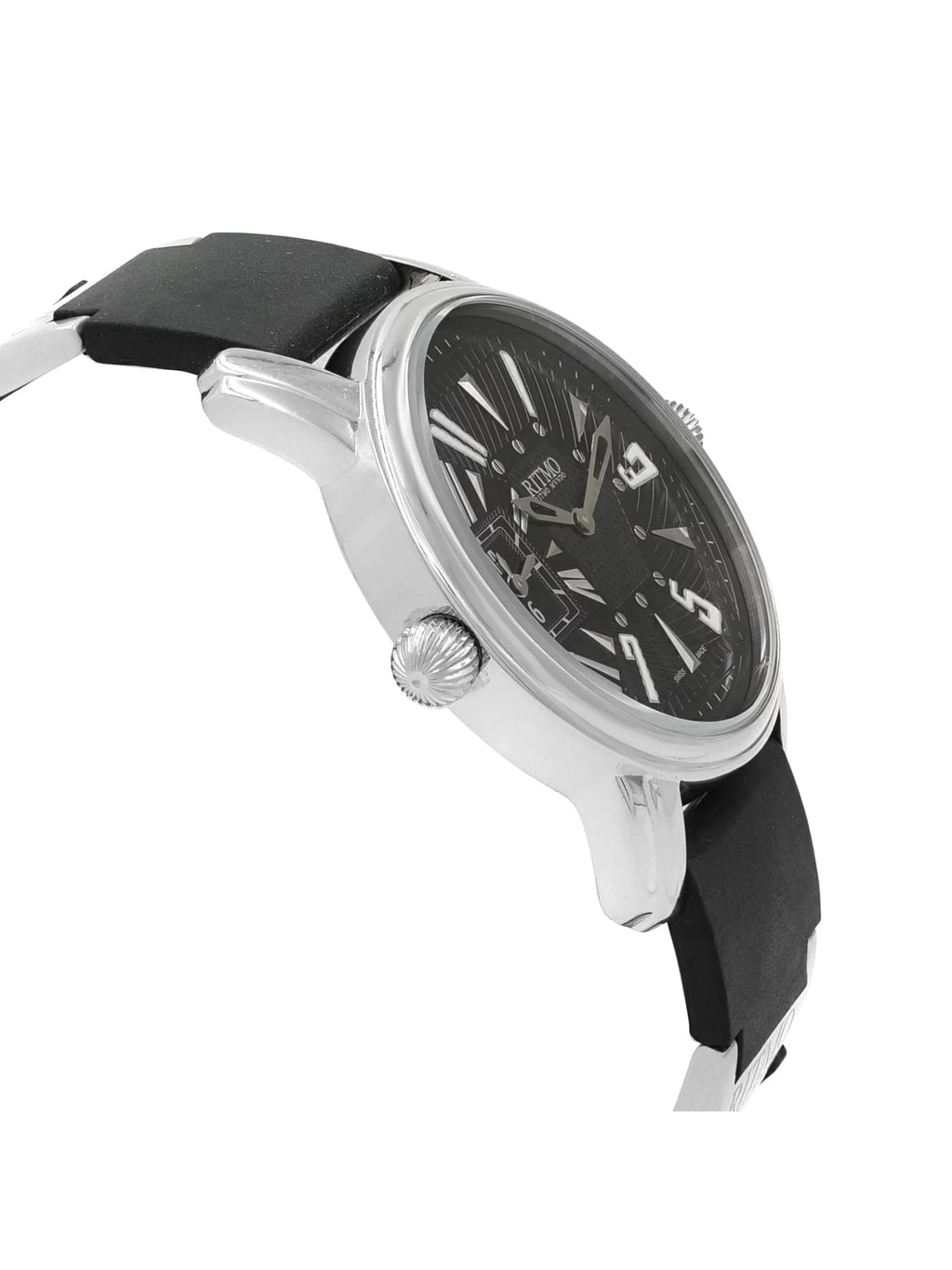 Pre-Owned Ritmo Mundo Ebony Forum Divina Dual Time Steel Rubber Swiss Quartz Watch 121 (Good)