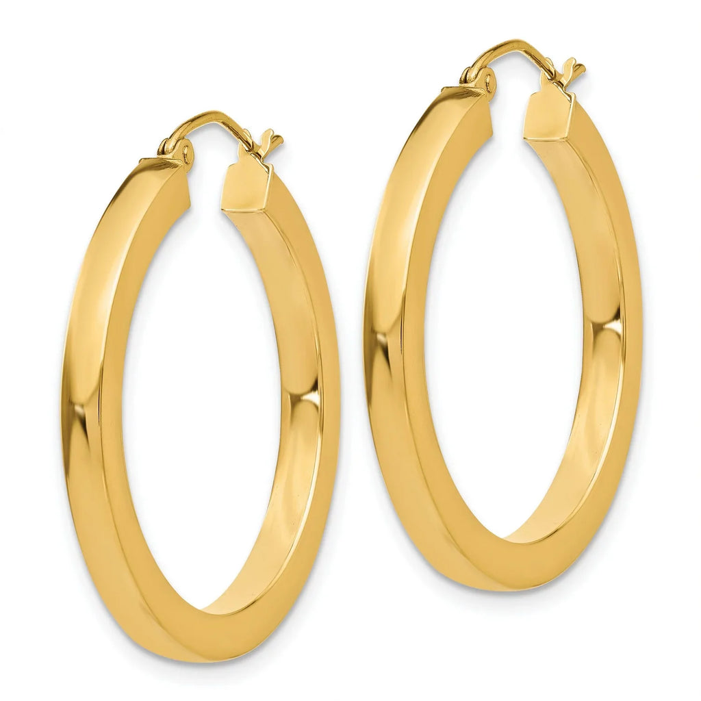 3mm Square Tube Hoop Earrings in Real 14k Yellow Gold